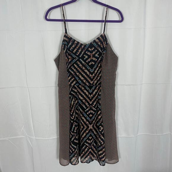 Xhilaration XXL Boho Geometric Print Spaghetti Strap Mini Dress Black Tan Blue - Picture 5 of 9